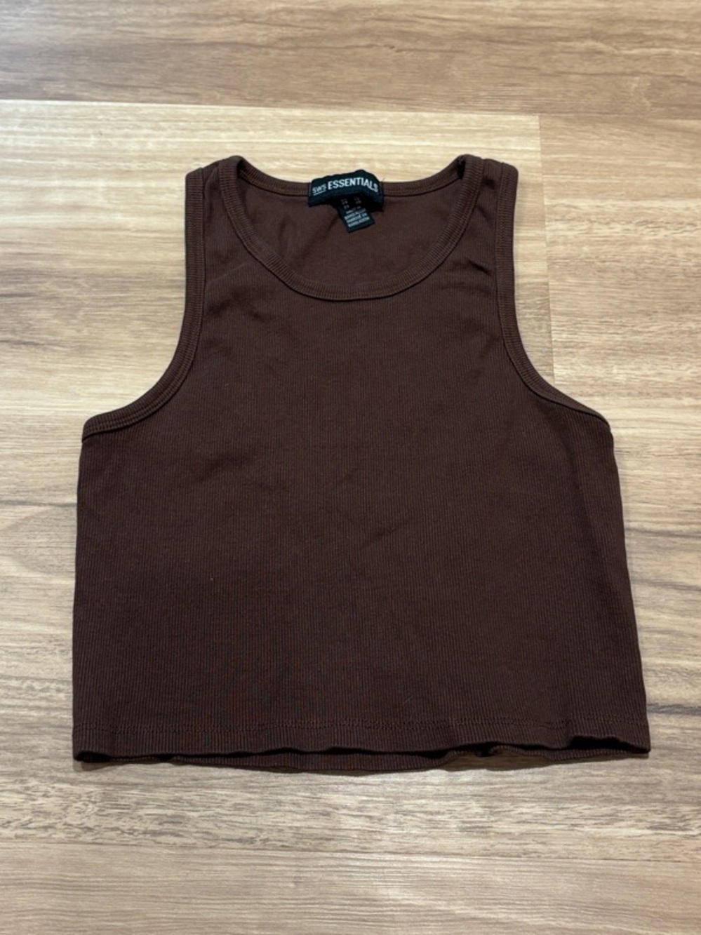 Essentials Chocolate Brown Ribbed Cropped Tank